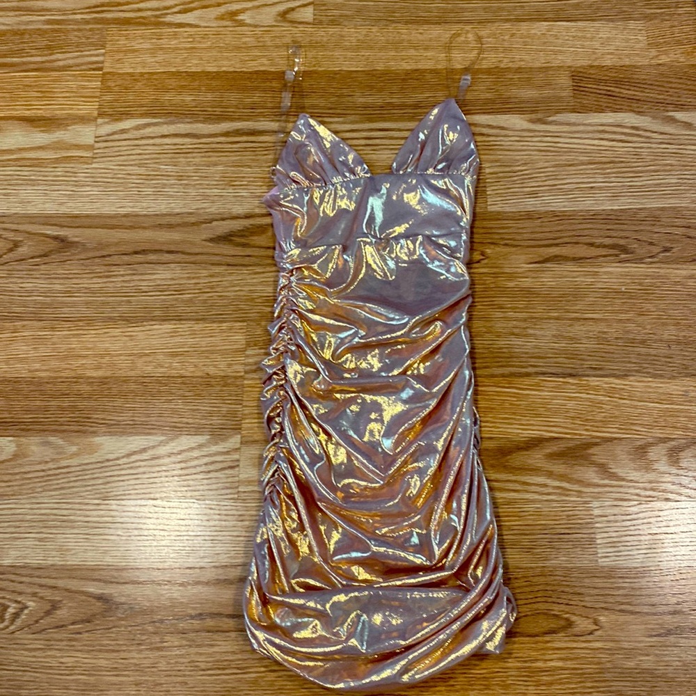 Shimmery pink chrome ruffle dress